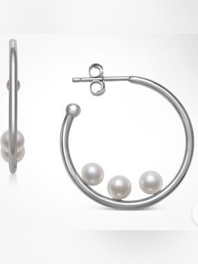 Kohl's Sterling Silver with Fresh Water Pearl 1” Hoop Earrings - Gift Ready